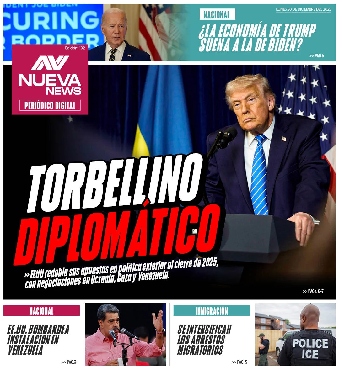 EN PORTADA: TORBELLINO DIPLOMÁTICO EEUU redobla sus apuestas en política exterior al cierre de 2025, con negociaciones en Ucrania, Gaza y Venezuela.